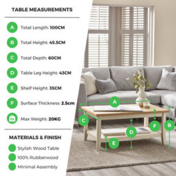 Furniturebox Uk Wood Coffee Table - Eden Wooden Coffee Table - Pale Oak Veneer Top & Cream Legs - Rustic Farmhouse Coffee Table - thumbnail 7