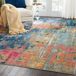 Blue/yellow Modern Easy To Clean Abstract Graphics Rug For Dining Room-274Cm X 366Cm - thumbnail 5