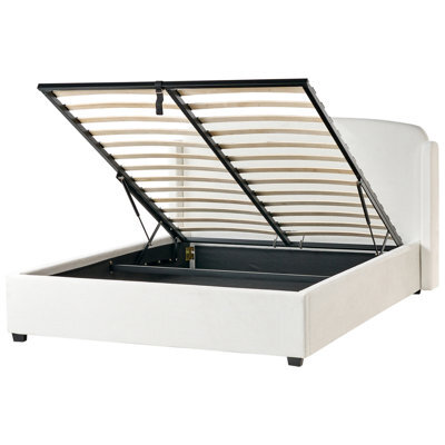 Beliani Ottoman Bed Fabric Bernay 160 X 200 Cm (Eu King Size) Off-White - image 1