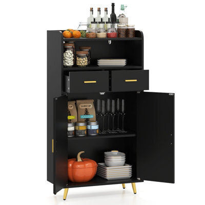 Gainoom Kitchen Black Storage Cabinet 113 Cm Pantry Cabinet Modern Sideboard Cupboard - image 1
