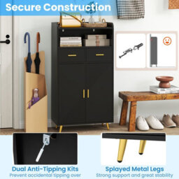 Gainoom Kitchen Black Storage Cabinet 113 Cm Pantry Cabinet Modern Sideboard Cupboard - thumbnail 8
