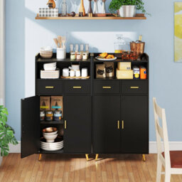 Gainoom Kitchen Black Storage Cabinet 113 Cm Pantry Cabinet Modern Sideboard Cupboard - thumbnail 5