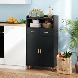 Gainoom Kitchen Black Storage Cabinet 113 Cm Pantry Cabinet Modern Sideboard Cupboard - thumbnail 4