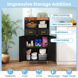 Gainoom Kitchen Black Storage Cabinet 113 Cm Pantry Cabinet Modern Sideboard Cupboard - thumbnail 6