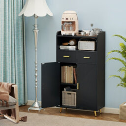 Gainoom Kitchen Black Storage Cabinet 113 Cm Pantry Cabinet Modern Sideboard Cupboard - thumbnail 3