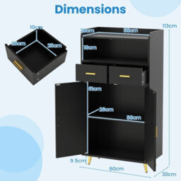 Gainoom Kitchen Black Storage Cabinet 113 Cm Pantry Cabinet Modern Sideboard Cupboard - thumbnail 2