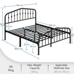 Yaheetech Black 5Ft King Metal Bed Frame With Arched Headboard And Footboard - thumbnail 4