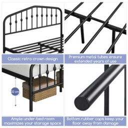 Yaheetech Black 5Ft King Metal Bed Frame With Arched Headboard And Footboard - thumbnail 5
