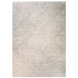 Loomed Beige Moroccan Berber Diamond Geometric Living Area Rug 200X290Cm - thumbnail 7