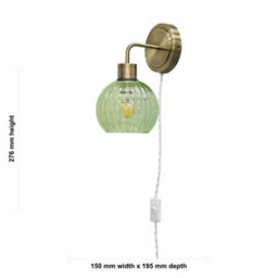 First Choice Lighting Set Of 2 Toby - Antique Brass Plug In Wall Lights Green Globe Shades - thumbnail 6