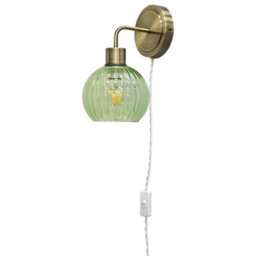 First Choice Lighting Set Of 2 Toby - Antique Brass Plug In Wall Lights Green Globe Shades - thumbnail 2