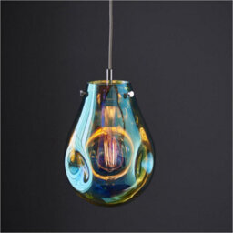 Loops 2 Pack Hanging Ceiling Pendant Light - Petrol Blue Metallic Glass & Chrome Plate - 10W Led E27 - thumbnail 3