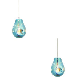 Loops 2 Pack Hanging Ceiling Pendant Light - Petrol Blue Metallic Glass & Chrome Plate - 10W Led E27