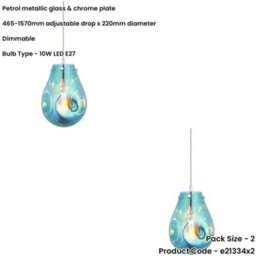 Loops 2 Pack Hanging Ceiling Pendant Light - Petrol Blue Metallic Glass & Chrome Plate - 10W Led E27 - thumbnail 2