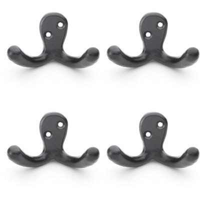 Loops 4 Pack - Solid Brass Victorian Double Robe Coat Hook - Wall Mounted Holder Matt Black - image 1