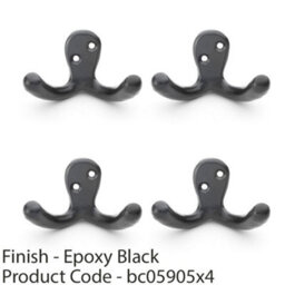 Loops 4 Pack - Solid Brass Victorian Double Robe Coat Hook - Wall Mounted Holder Matt Black - thumbnail 2
