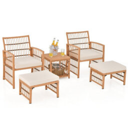 Costway 5 Piece Patio Wicker Sofa Set Outdoor Rattan Conversation Set W/ Seat Cushions - thumbnail 2