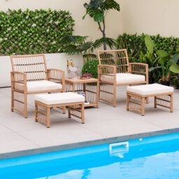 Costway 5 Piece Patio Wicker Sofa Set Outdoor Rattan Conversation Set W/ Seat Cushions - thumbnail 4