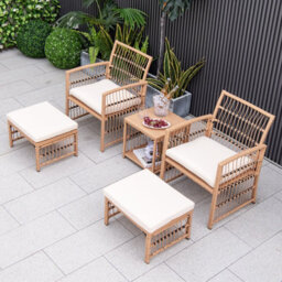 Costway 5 Piece Patio Wicker Sofa Set Outdoor Rattan Conversation Set W/ Seat Cushions