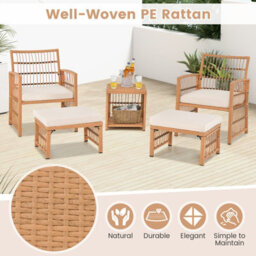 Costway 5 Piece Patio Wicker Sofa Set Outdoor Rattan Conversation Set W/ Seat Cushions - thumbnail 5