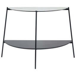 Pacific Lifestyle White Marble Effect Half Moon Console Table With Lower Shelf And Black Metal Legs 118Cm, Marchello - thumbnail 3