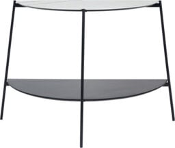 Pacific Lifestyle White Marble Effect Half Moon Console Table With Lower Shelf And Black Metal Legs 118Cm, Marchello - thumbnail 2