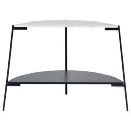 Pacific Lifestyle White Marble Effect Half Moon Console Table With Lower Shelf And Black Metal Legs 118Cm, Marchello - thumbnail 4