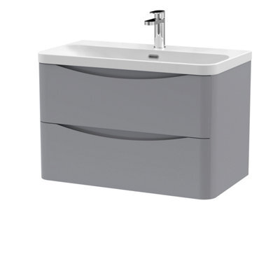 Balterley Dunwood Modern Bathroom Wall Hung 2 Drawer Vanity Unit & Ceramic Basin, Satin Grey, 800mm - image 1