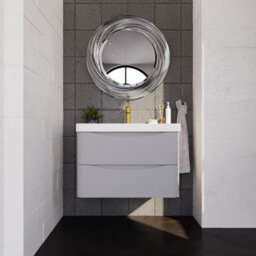 Balterley Dunwood Modern Bathroom Wall Hung 2 Drawer Vanity Unit & Ceramic Basin, Satin Grey, 800mm - thumbnail 2