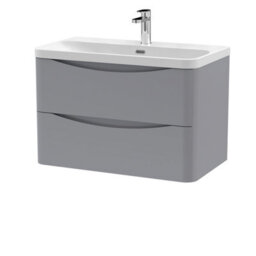 Balterley Dunwood Modern Bathroom Wall Hung 2 Drawer Vanity Unit & Ceramic Basin, Satin Grey, 800mm - thumbnail 1