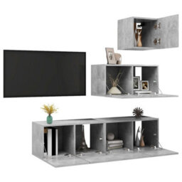 Berkfield Modern 4 Piece Tv Cabinet Set Concrete Grey Engineered Wood - thumbnail 3