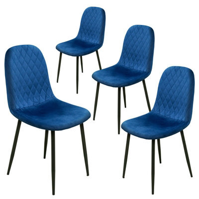 Alivio 4Pc Velvet Dining Chairs, Ergonomic Upholstered Seat Metal Legs Indoor & Outdoor (Blue, Pack Of 4) - image 1