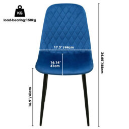 Alivio 4Pc Velvet Dining Chairs, Ergonomic Upholstered Seat Metal Legs Indoor & Outdoor (Blue, Pack Of 4) - thumbnail 8