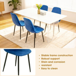 Alivio 4Pc Velvet Dining Chairs, Ergonomic Upholstered Seat Metal Legs Indoor & Outdoor (Blue, Pack Of 4) - thumbnail 6