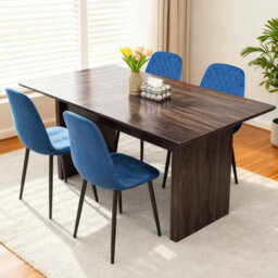 Alivio 4Pc Velvet Dining Chairs, Ergonomic Upholstered Seat Metal Legs Indoor & Outdoor (Blue, Pack Of 4) - thumbnail 3