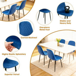 Alivio 4Pc Velvet Dining Chairs, Ergonomic Upholstered Seat Metal Legs Indoor & Outdoor (Blue, Pack Of 4) - thumbnail 2