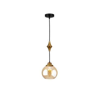 Luminosa Lighting Luminosa Astoria Slim Pendant Ceiling Light Black, Gold Amber Glass Shade 1X E27 - image 1