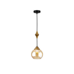 Luminosa Lighting Luminosa Astoria Slim Pendant Ceiling Light Black, Gold Amber Glass Shade 1X E27 - thumbnail 1