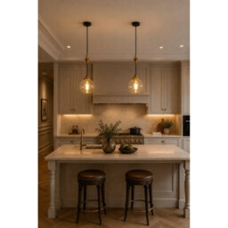 Luminosa Lighting Luminosa Astoria Slim Pendant Ceiling Light Black, Gold Amber Glass Shade 1X E27 - thumbnail 2