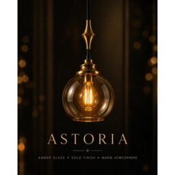 Luminosa Lighting Luminosa Astoria Slim Pendant Ceiling Light Black, Gold Amber Glass Shade 1X E27 - thumbnail 3