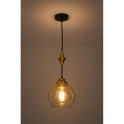 Luminosa Lighting Luminosa Astoria Slim Pendant Ceiling Light Black, Gold Amber Glass Shade 1X E27 - thumbnail 4
