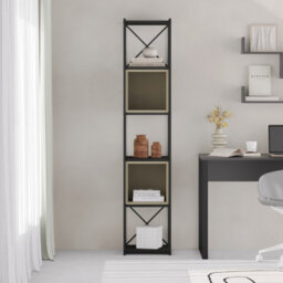 Decortie Modern Vale Mini Bookcase Versatile Display Unit 5-Tier Metal Frame 2 Adjustable Shelf 18mm (Black Wood, Ash Green) - thumbnail 4