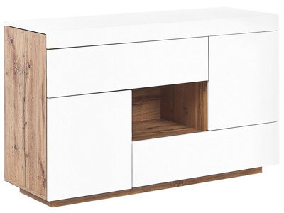 Beliani 2-In-1 Sideboard And Pull-Out Desk White With Light Wood Veneer, W120 X D42 X H77Cm - image 1