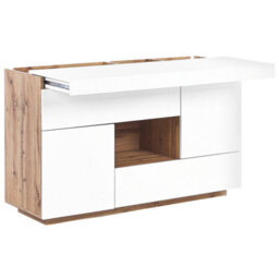 Beliani 2-In-1 Sideboard And Pull-Out Desk White With Light Wood Veneer, W120 X D42 X H77Cm - thumbnail 5