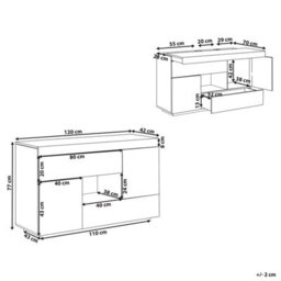 Beliani 2-In-1 Sideboard And Pull-Out Desk White With Light Wood Veneer, W120 X D42 X H77Cm - thumbnail 3