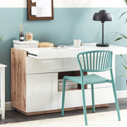 Beliani 2-In-1 Sideboard And Pull-Out Desk White With Light Wood Veneer, W120 X D42 X H77Cm - thumbnail 2