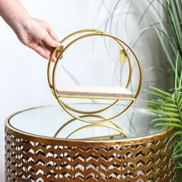 Living And Home 1 Tier Golden Iron Circle Hanging Storage Shelving Floating Circular Wall Decor Round Hanging Shelves 20Cm - thumbnail 5