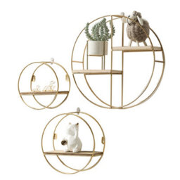 Living And Home 1 Tier Golden Iron Circle Hanging Storage Shelving Floating Circular Wall Decor Round Hanging Shelves 20Cm - thumbnail 7