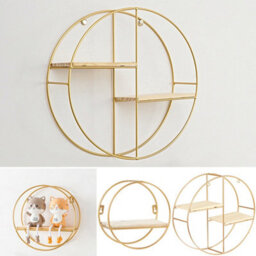 Living And Home 1 Tier Golden Iron Circle Hanging Storage Shelving Floating Circular Wall Decor Round Hanging Shelves 20Cm - thumbnail 2