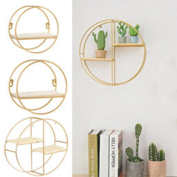 Living And Home 1 Tier Golden Iron Circle Hanging Storage Shelving Floating Circular Wall Decor Round Hanging Shelves 20Cm - thumbnail 3